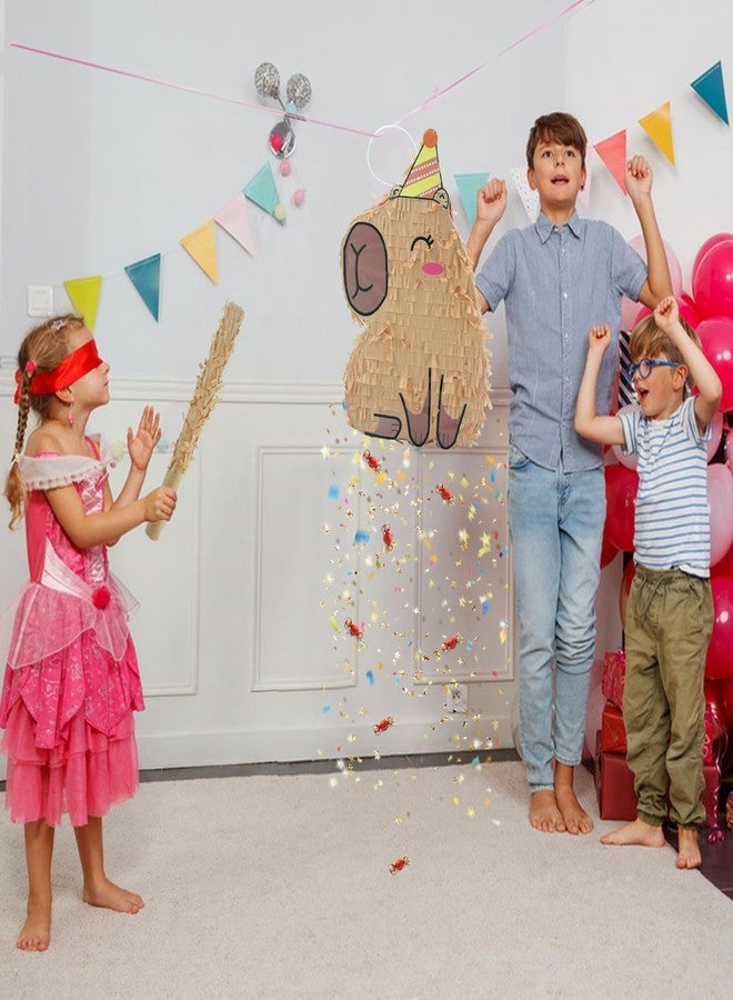 WUEURU Hippie Pinata,Capybara Piñata with Blindfold and Bat Stick for Kids Groovy Hippie Theme Birthday Party Game Decorations Shower Photo Props Wedding Christmas Party Supplies - Image 5